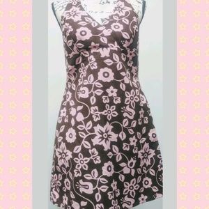 Woman's Large Summer Dress Halter Brown with Pink